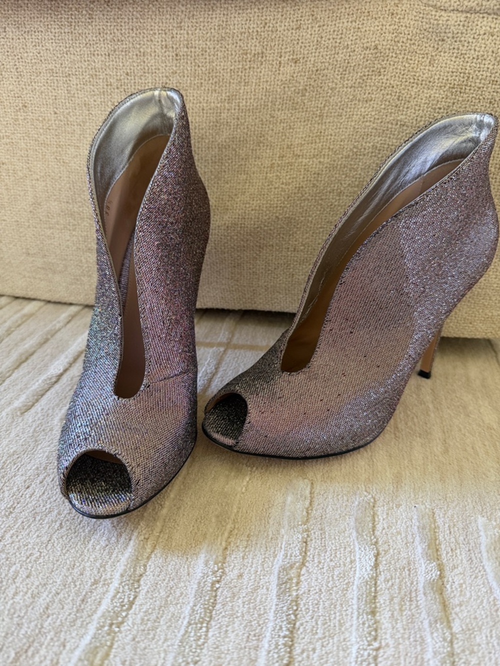 Gianvito Rossi Metallic Pink Peep-Toe Ankle Booties